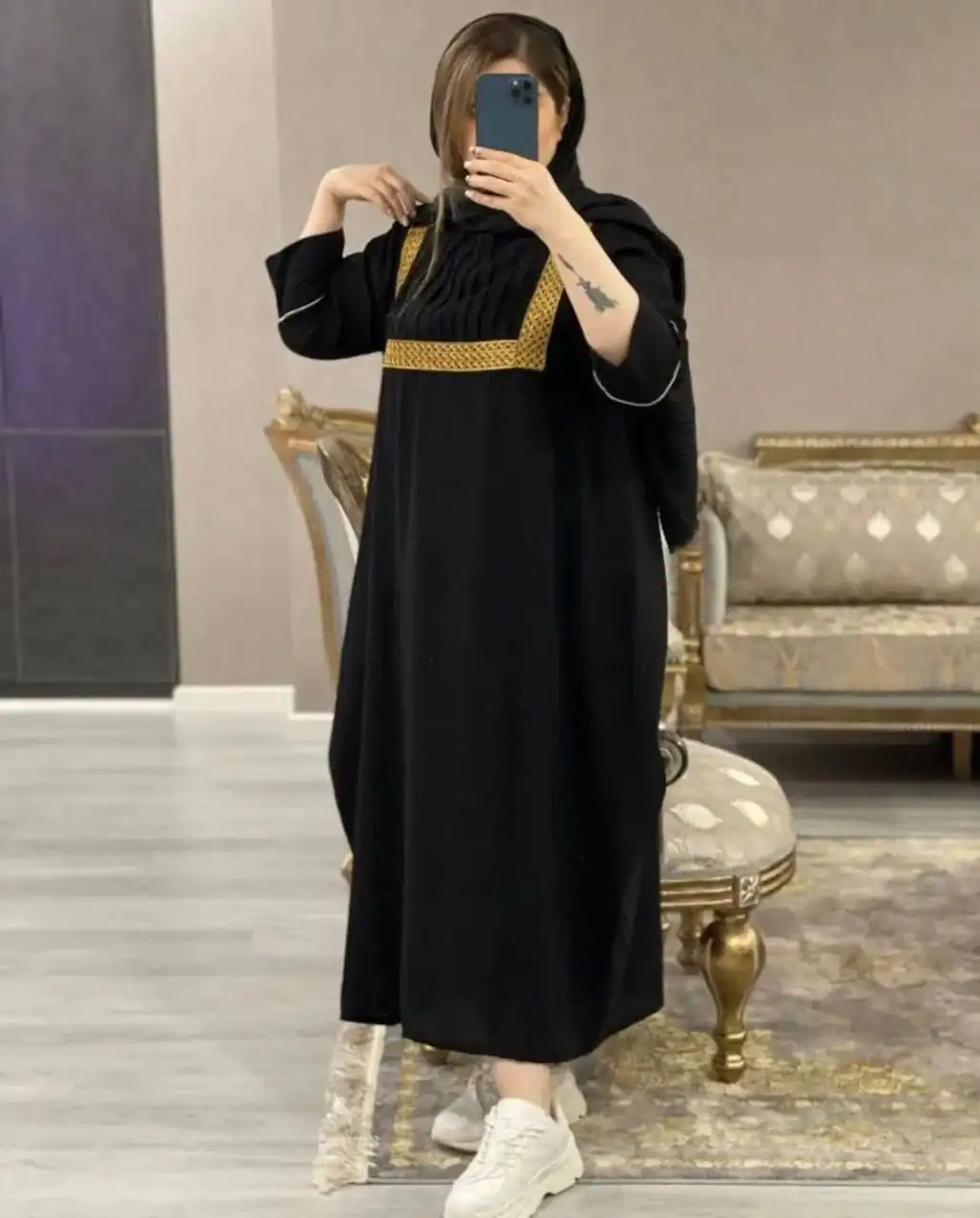 مانتو عبایی نوار طلایی